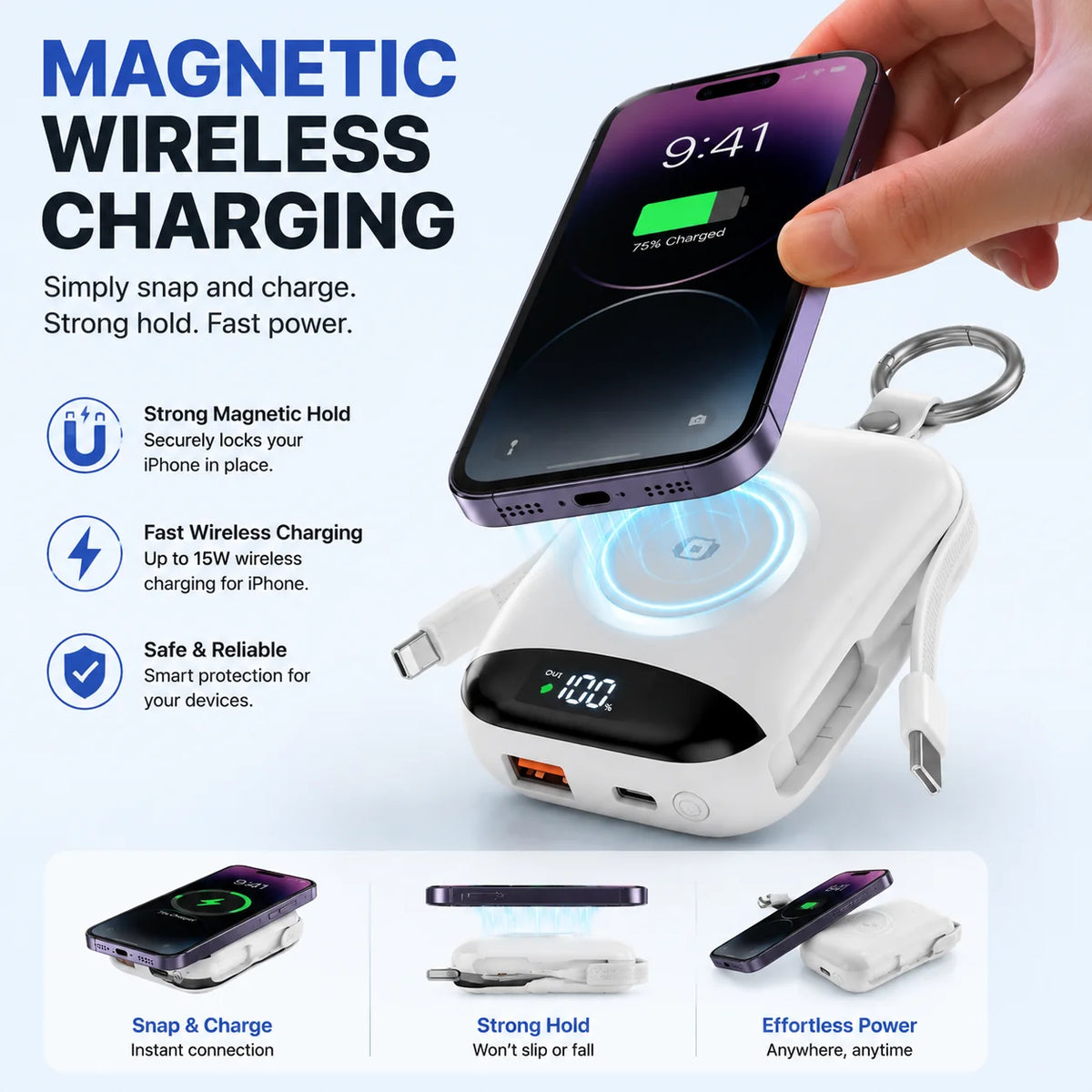 Purpose-Built 10,000mAh 3-in-1 Magnetic Power Bank with Built-In