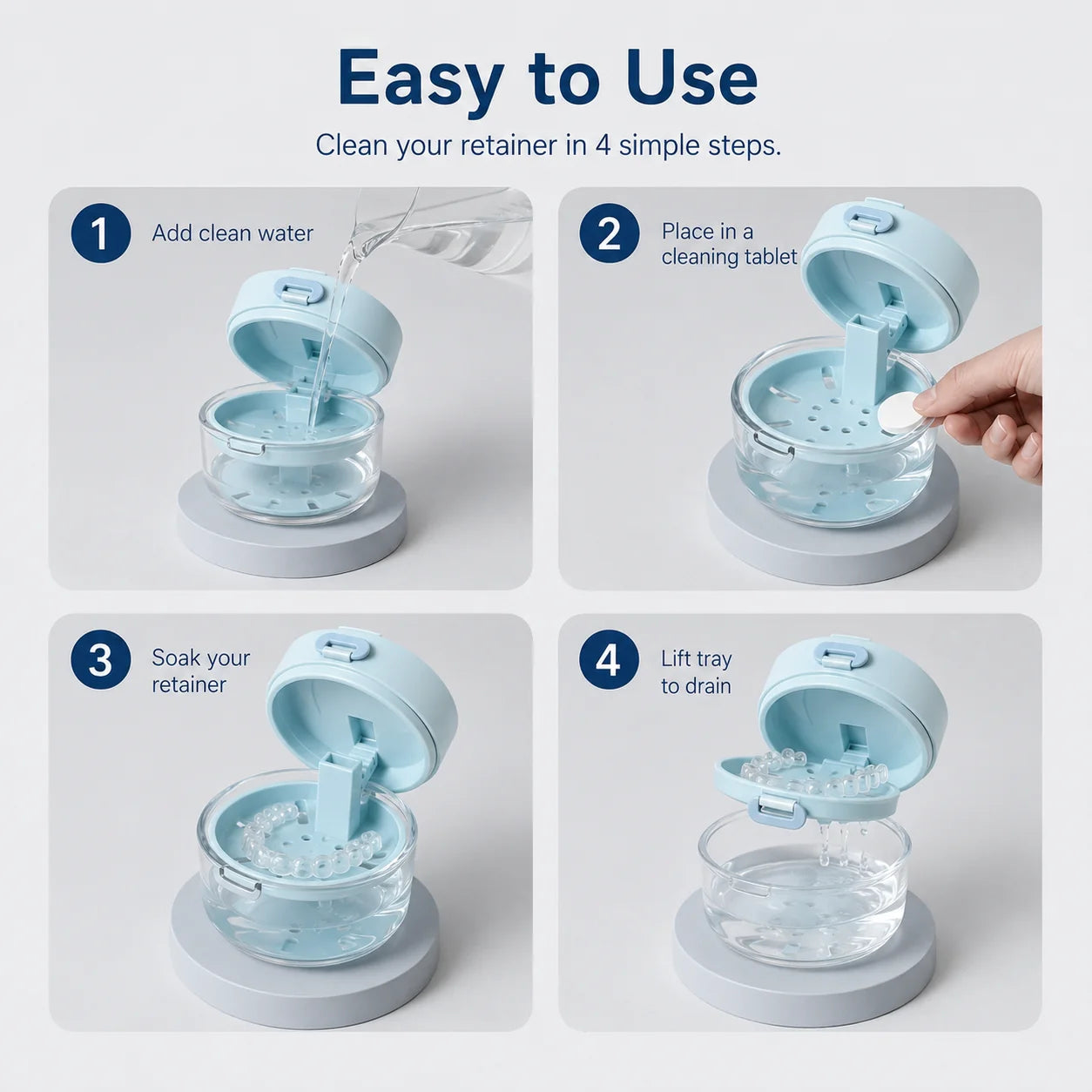 Space-Saving 3-in-1 Leak-Proof Retainer Cleaning Case with Mirror