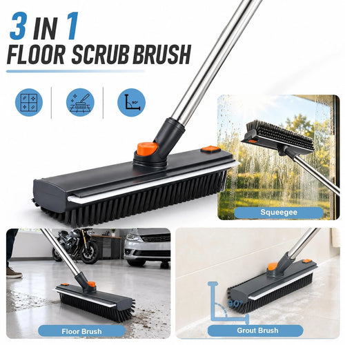 Easy-Care 3-in-1 Rotatable Floor Scrub Brush with Long Stainless