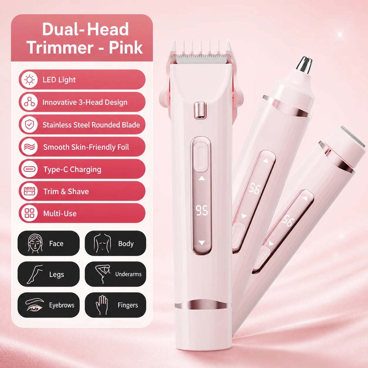 Purpose-Built 3-in-1 Women’s Electric Grooming Trimmer – Trim, Shave