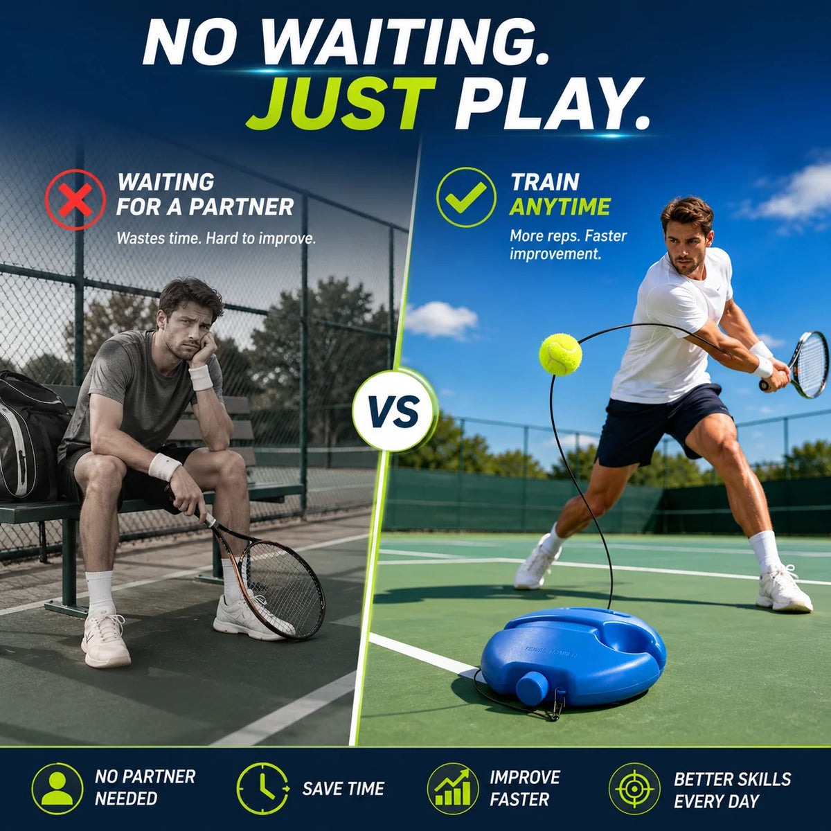 Purpose-Built Solo Tennis Trainer Rebound Set – Practice Anytime, No