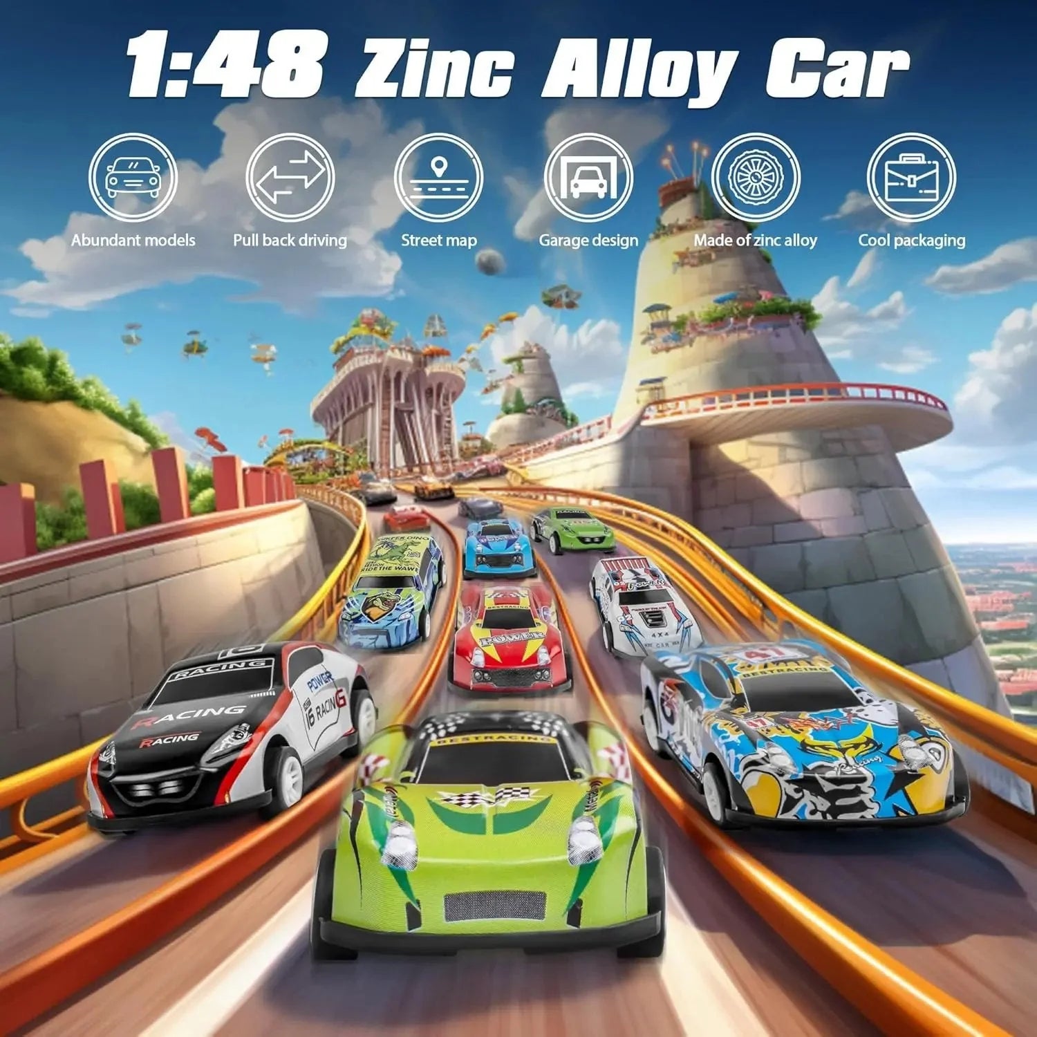 Vehicle-Ready 48pcs Pull-Back Toy Cars Set for Garage Use