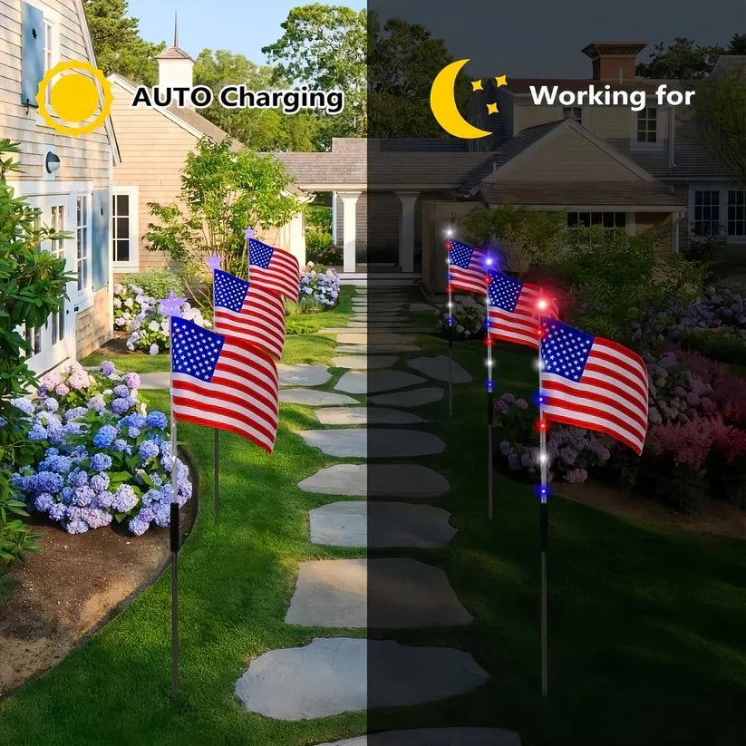 Patriotic Solar Flag Stake Lights with 8 Dynamic Modes