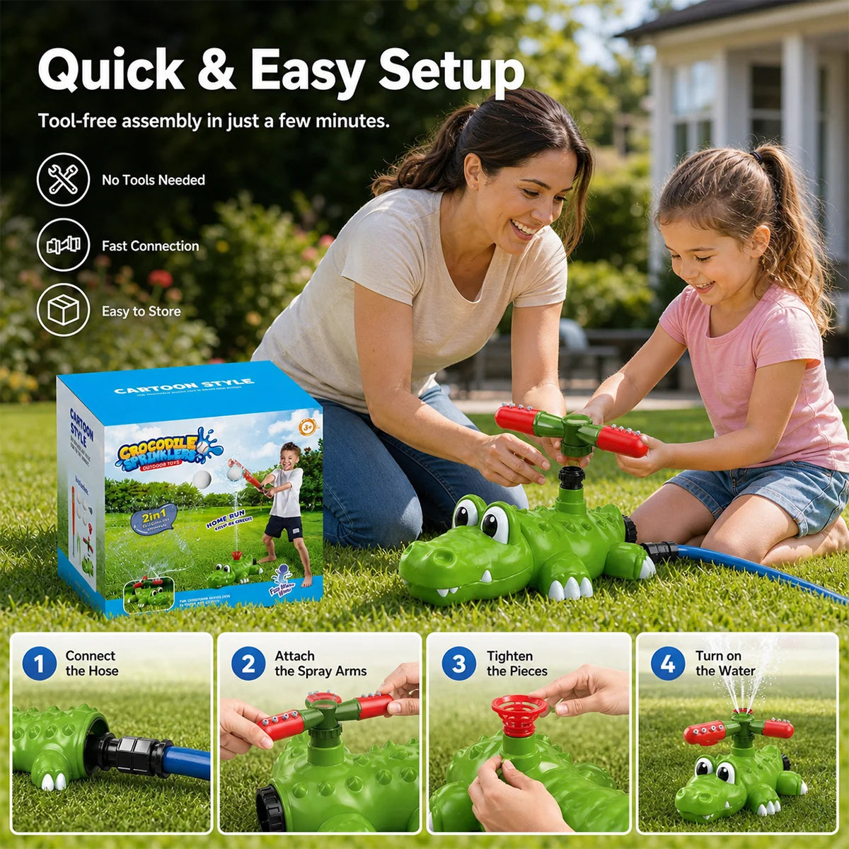 4-in-1 Crocodile Sprinkler and T-Ball Outdoor Play Set