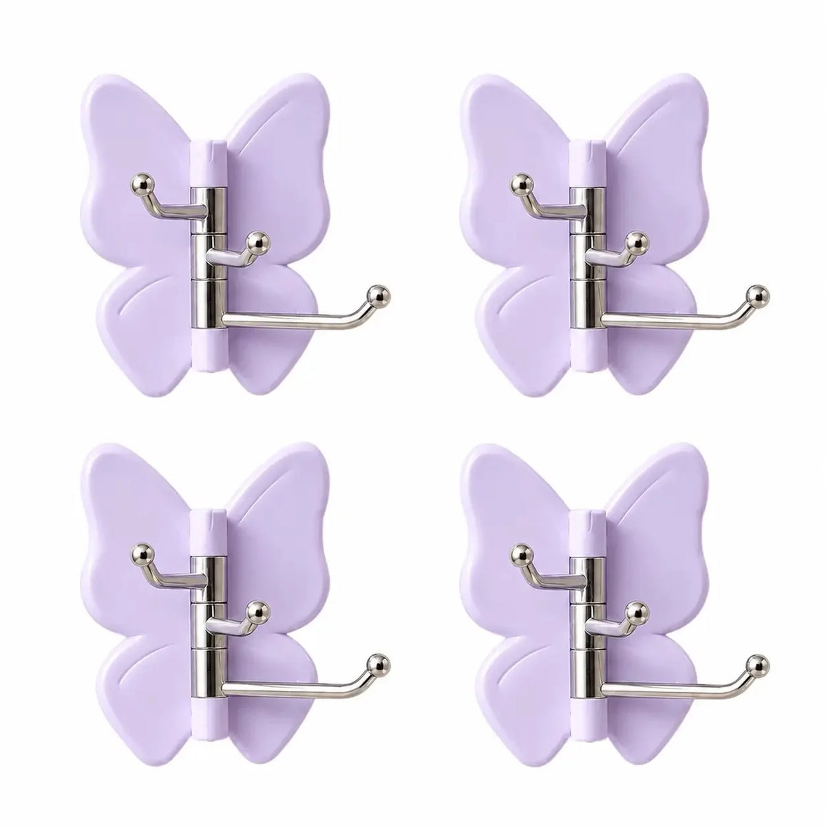Space-Saving 4-Pack Rotating Butterfly Adhesive Wall Hooks – No-Drill
