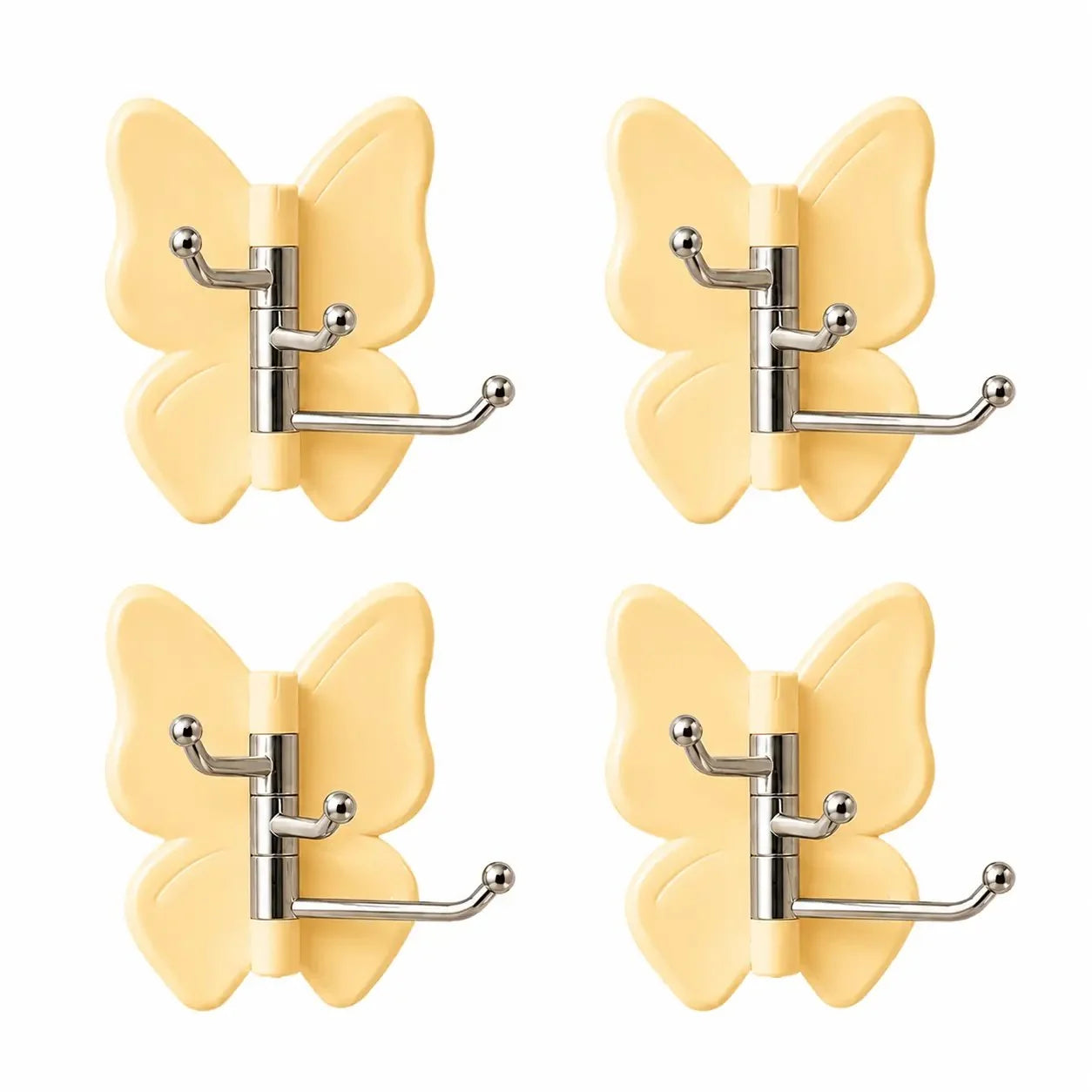 Space-Saving 4-Pack Rotating Butterfly Adhesive Wall Hooks – No-Drill