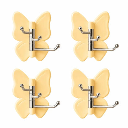 Space-Saving 4-Pack Rotating Butterfly Adhesive Wall Hooks – No-Drill