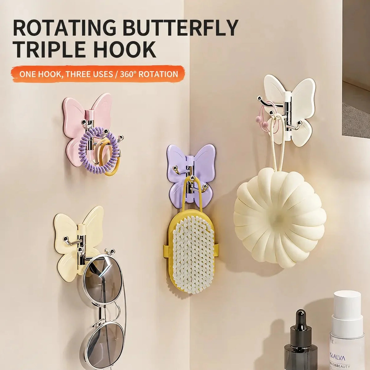 Space-Saving 4-Pack Rotating Butterfly Adhesive Wall Hooks – No-Drill