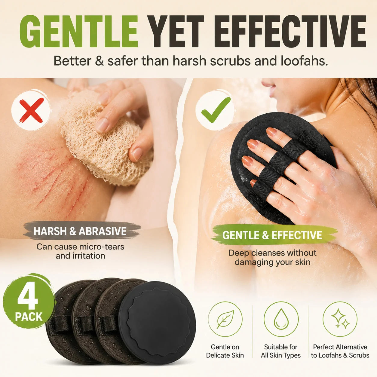Easy-Care 4-PackSoft Rubber Shower Scrubber for Gentle Ex – 4 Packsoft