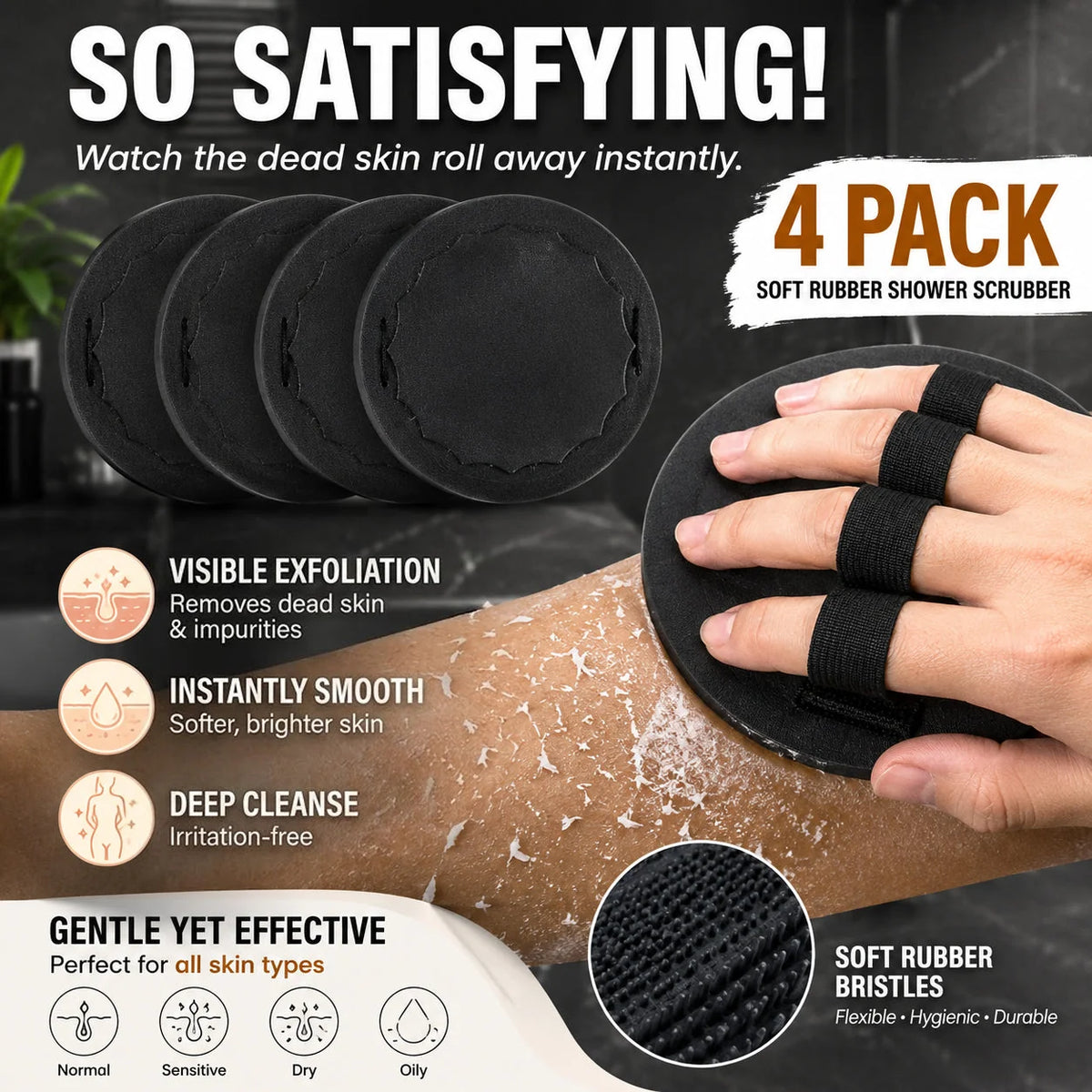 Easy-Care 4-PackSoft Rubber Shower Scrubber for Gentle Ex – 4 Packsoft