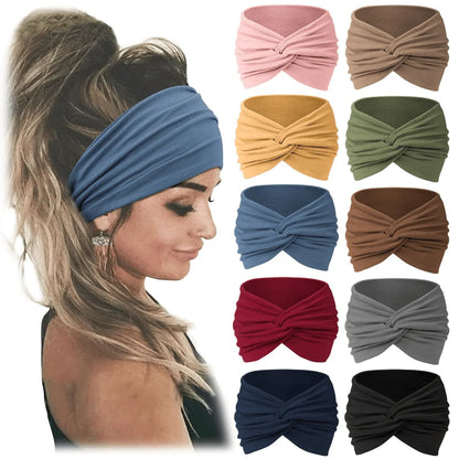 Wide Knotted Turban-Style Fashion Headbands for Women, 10-Piece Set