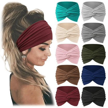 Wide Knotted Turban-Style Fashion Headbands for Women, 10-Piece Set