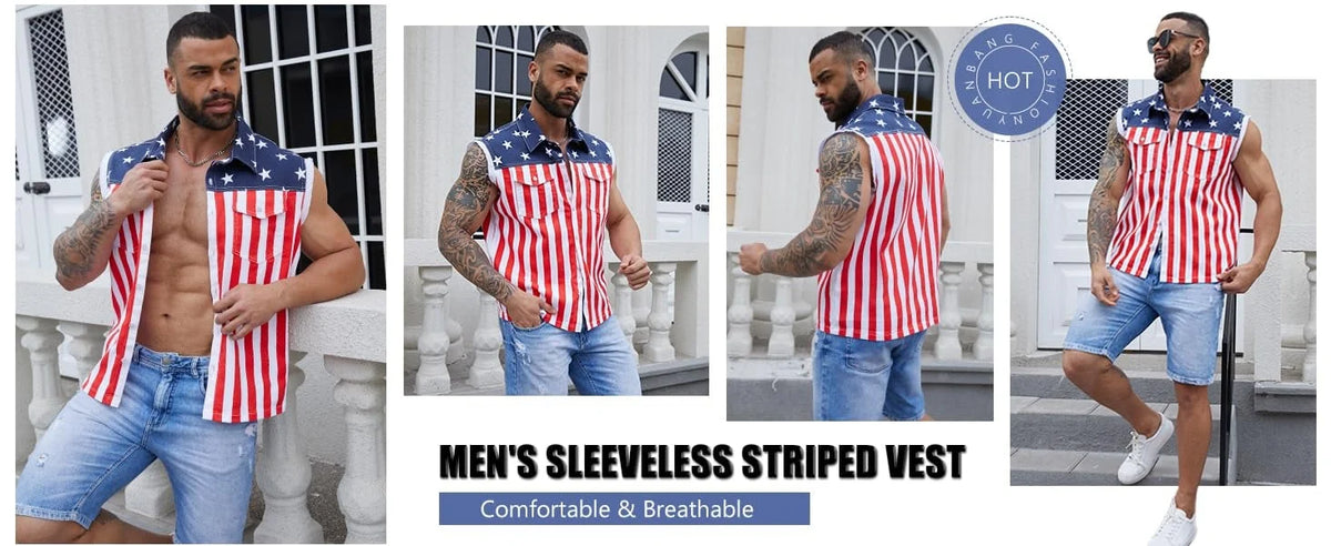 Purpose-Built Men's American Flag Denim Vest - 4th of July Patriotic