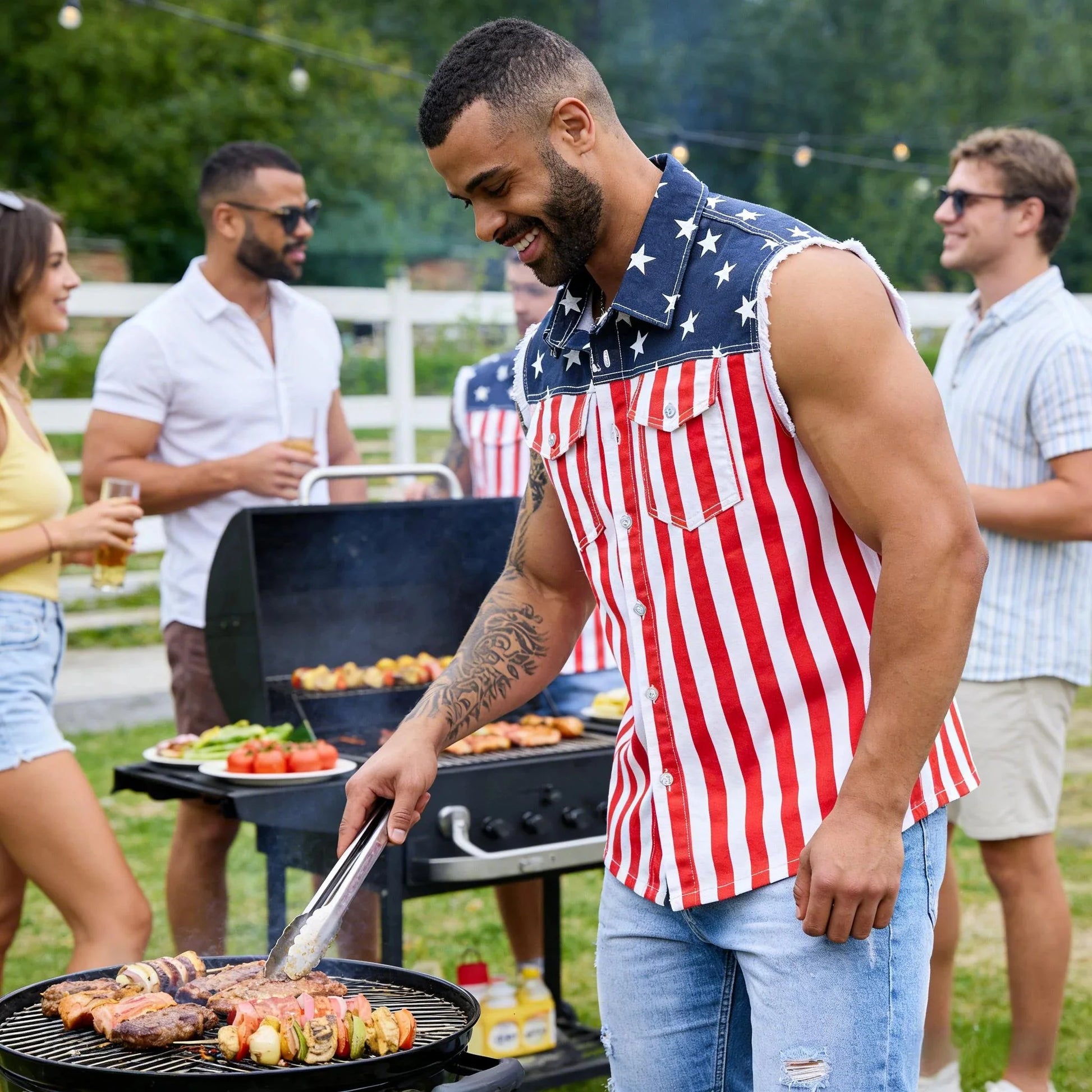 Purpose-Built Men's American Flag Denim Vest - 4th of July Patriotic