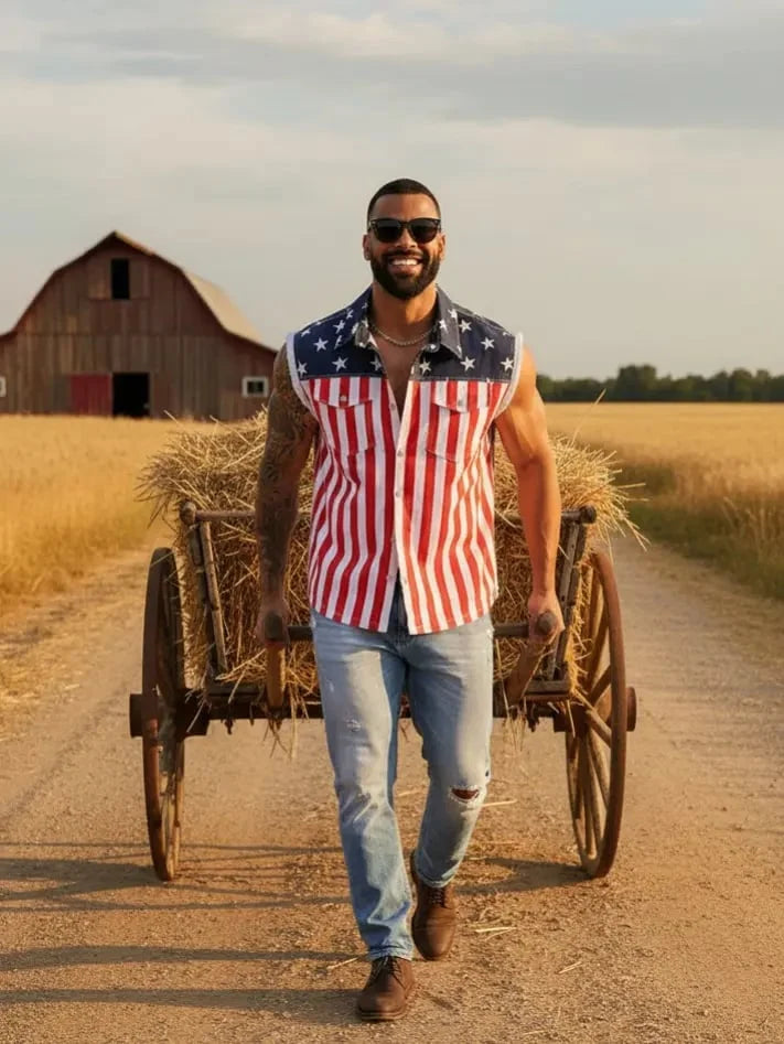 Purpose-Built Men's American Flag Denim Vest - 4th of July Patriotic