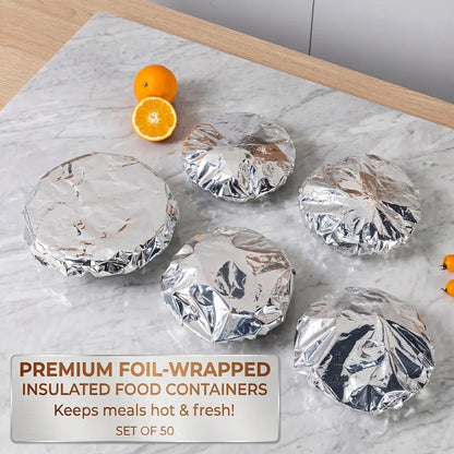 Heat-Retaining Aluminum Foil Food Covers, 50-Piece Insulated Set