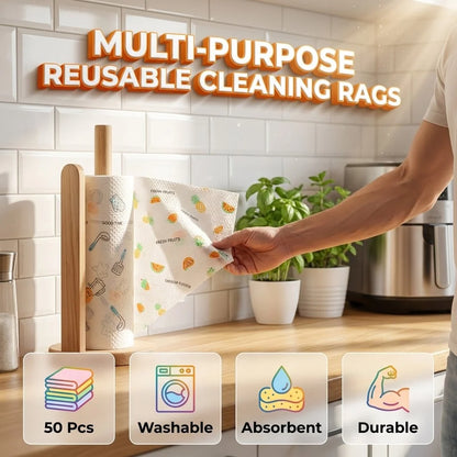 50-Piece Roll of Reusable Household Cleaning Cloths