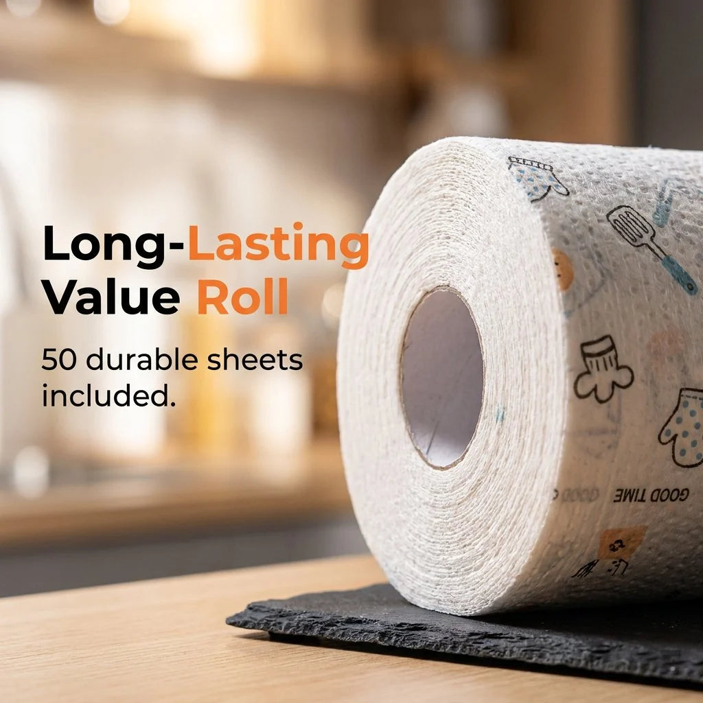 50-Piece Roll of Reusable Household Cleaning Cloths