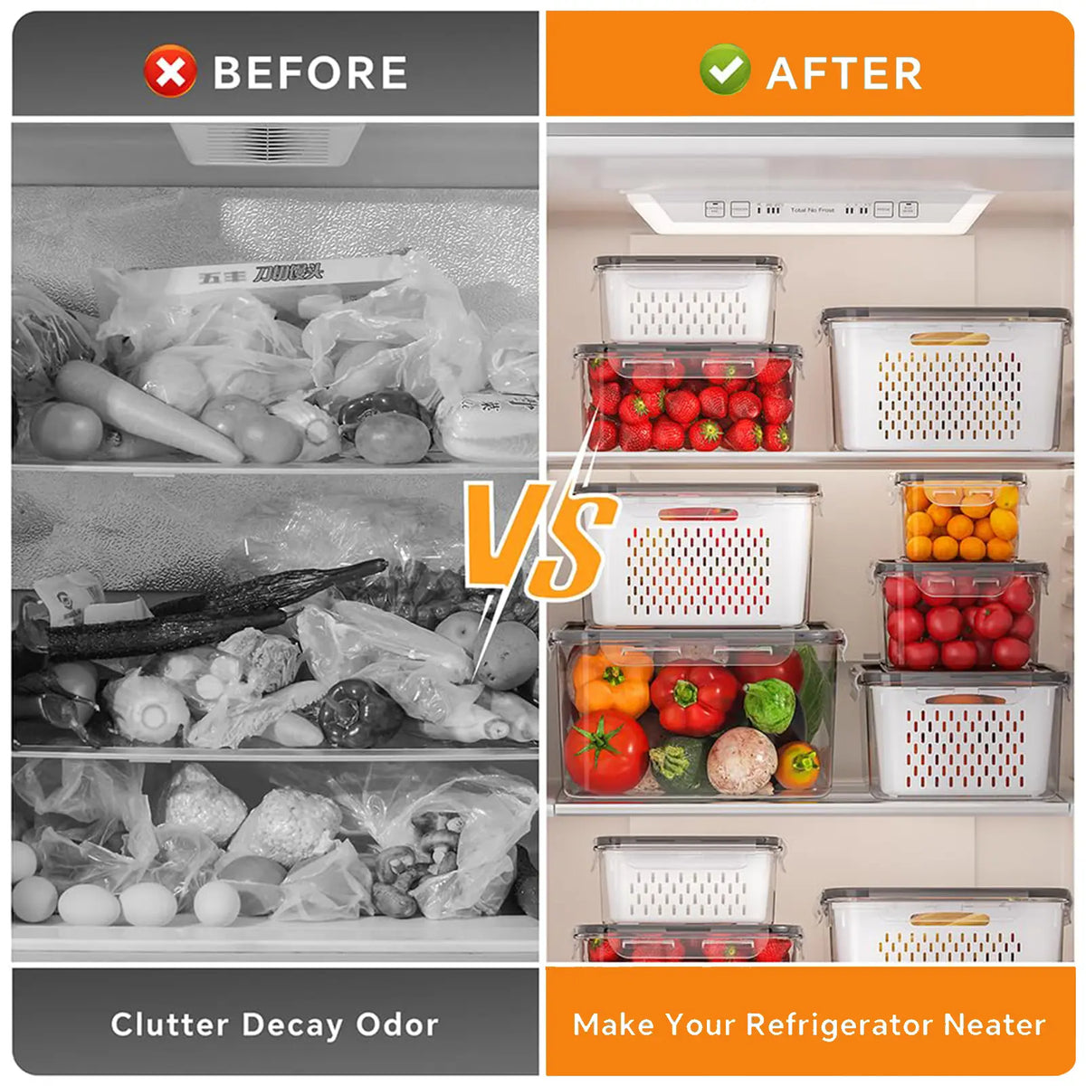 Space-Saving 3/5 Pack Stackable Fridge Organizers with Removable