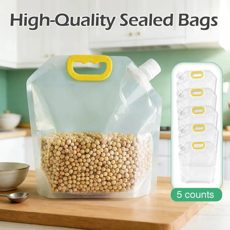 Practical 5PCS Airtight Food Storage Bags, Reusable Grain & Rice