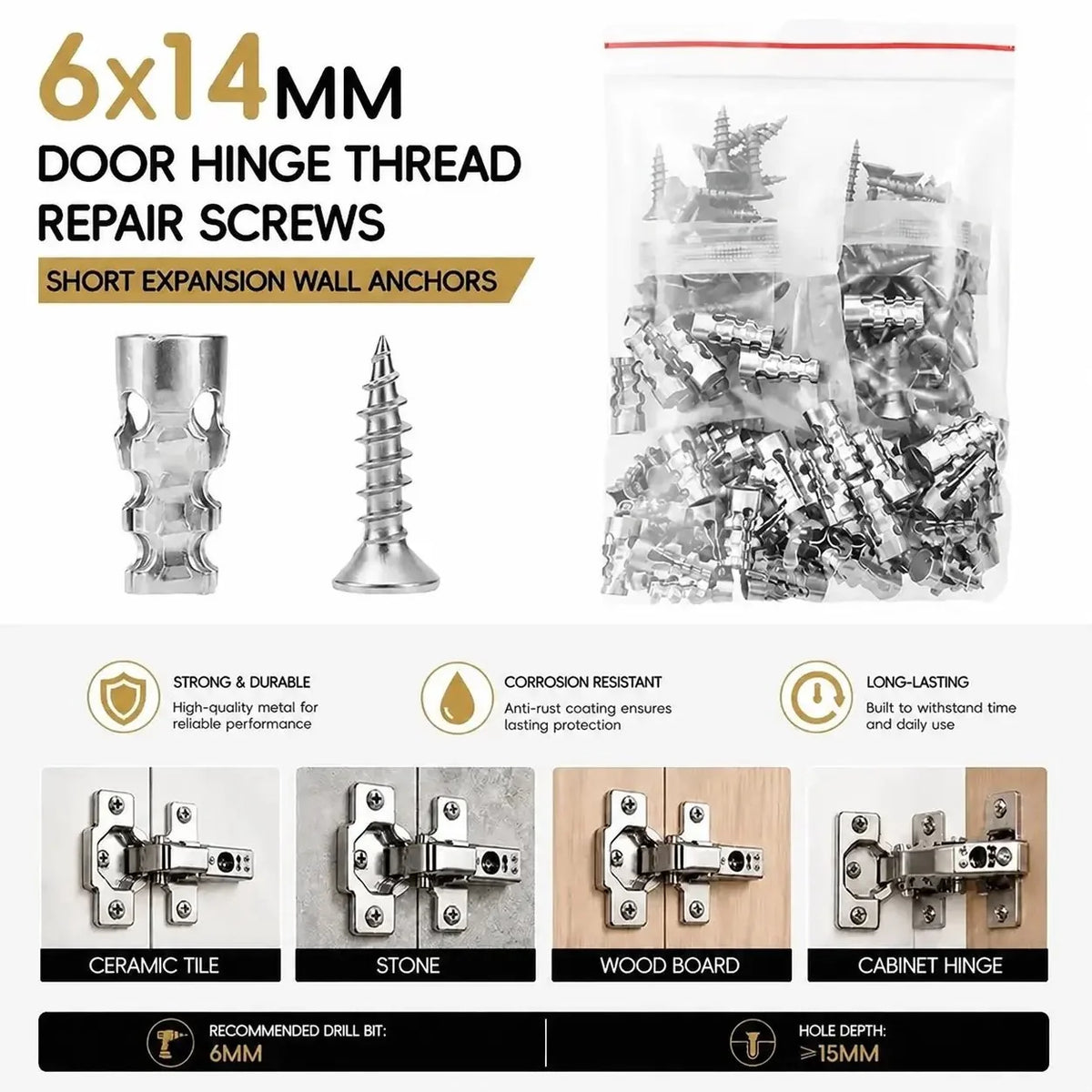 Hands-On 6×14mm Door Hinge Thread Repair Screws Kit for Creative Play