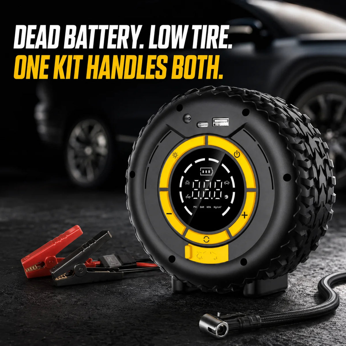 Vehicle-Ready 6-in-1 Portable Car Jump Starter & Tire Inflator