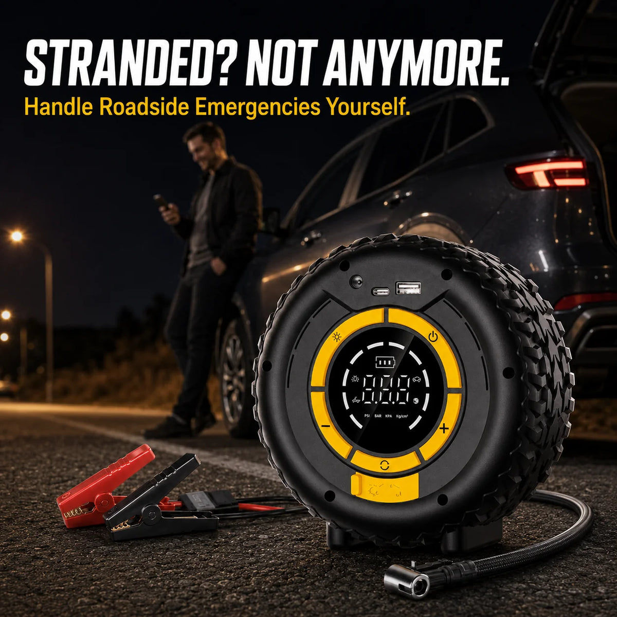 Vehicle-Ready 6-in-1 Portable Car Jump Starter & Tire Inflator