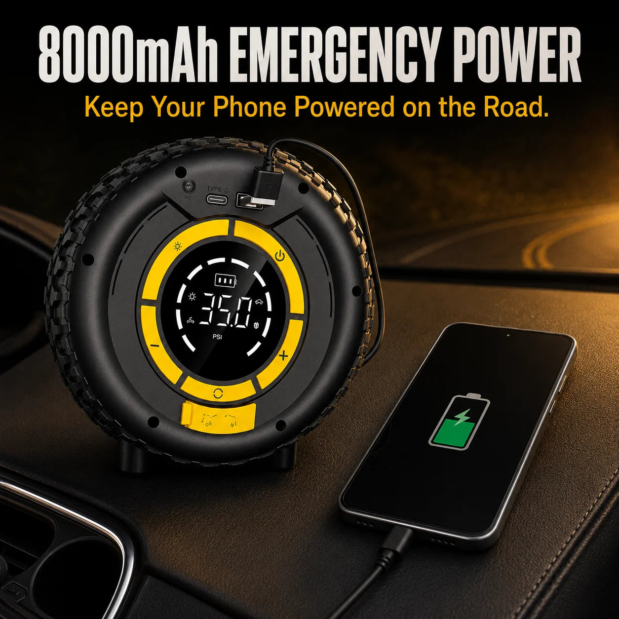 Vehicle-Ready 6-in-1 Portable Car Jump Starter & Tire Inflator