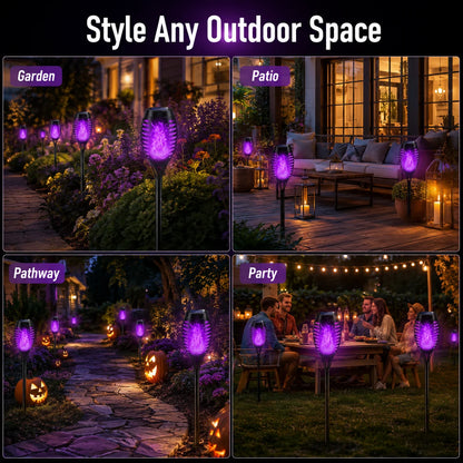 Outdoor 6-Pack Solar Torch Lights：Purple Flickering Flame, Wa – 6 Pack