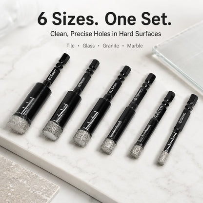 Precision Diamond Hole-Bit Set in Six Sizes for Hard Surfaces