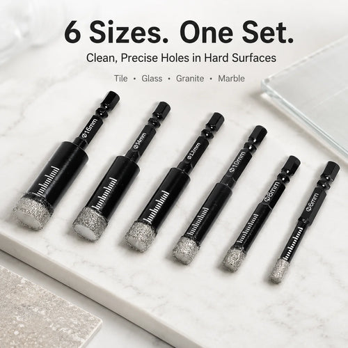 Precision Diamond Hole-Bit Set in Six Sizes for Hard Surfaces