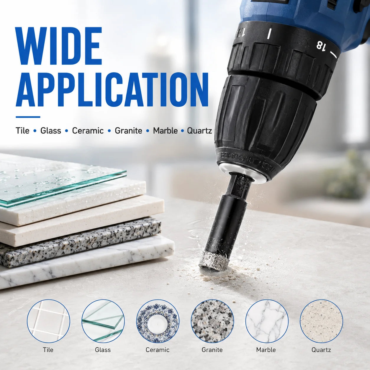 Precision Diamond Hole-Bit Set in Six Sizes for Hard Surfaces