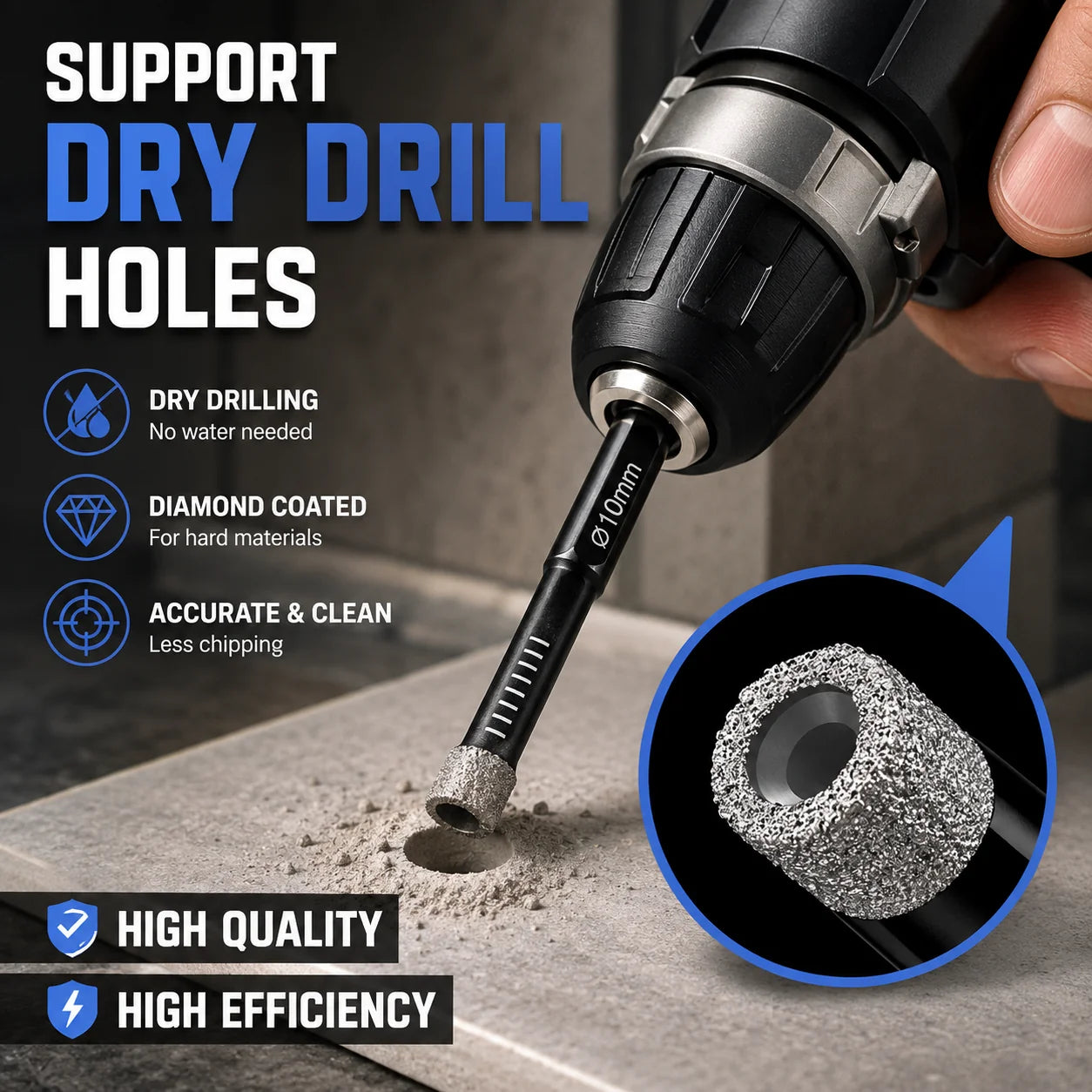 Precision Diamond Hole-Bit Set in Six Sizes for Hard Surfaces