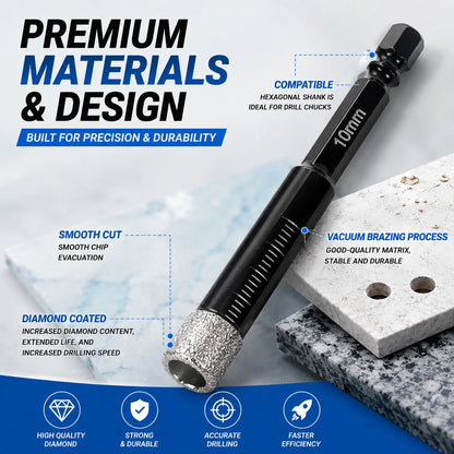 Precision Diamond Hole-Bit Set in Six Sizes for Hard Surfaces