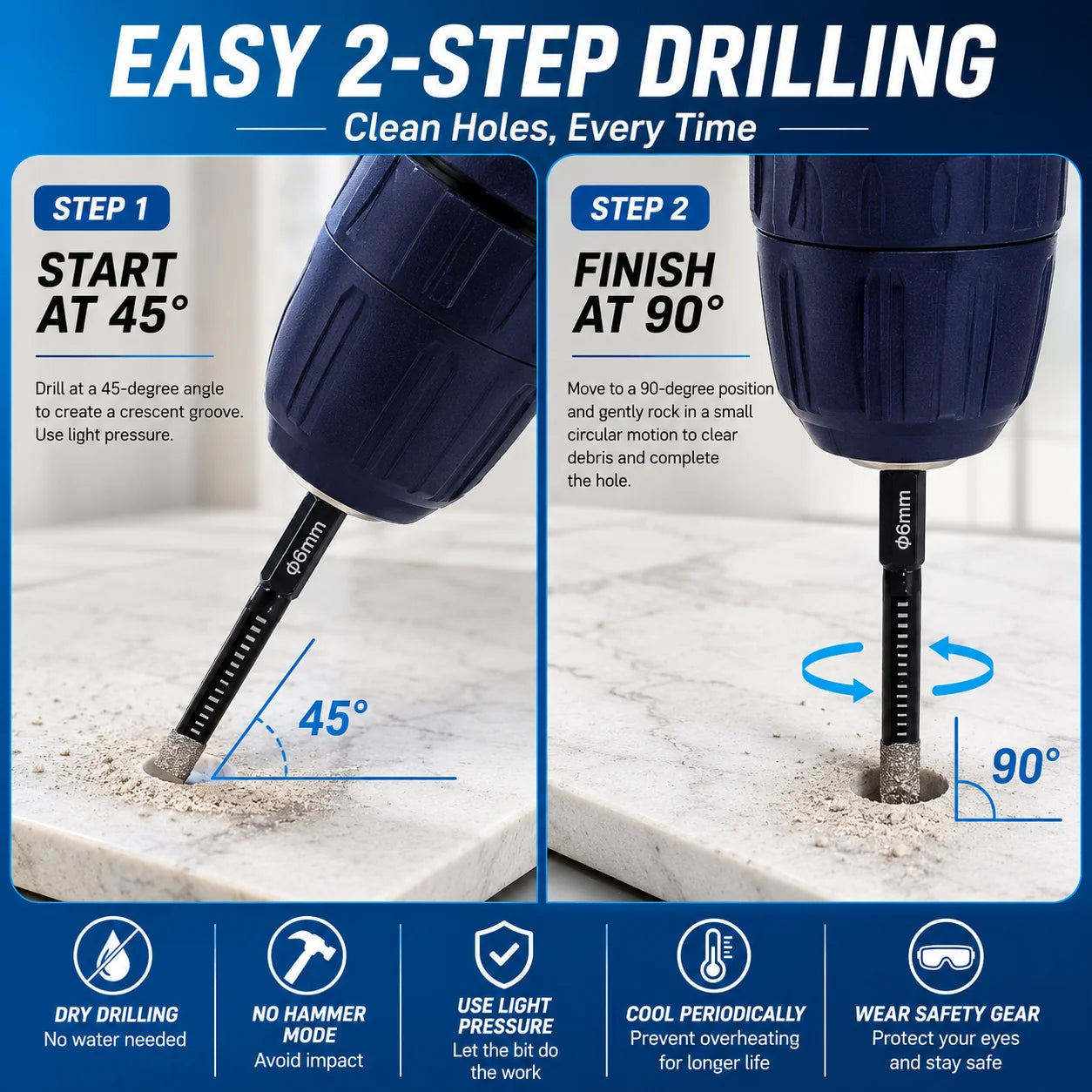 Precision Diamond Hole-Bit Set in Six Sizes for Hard Surfaces