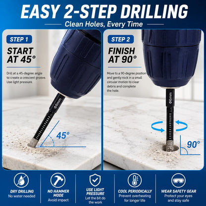 Precision Diamond Hole-Bit Set in Six Sizes for Hard Surfaces