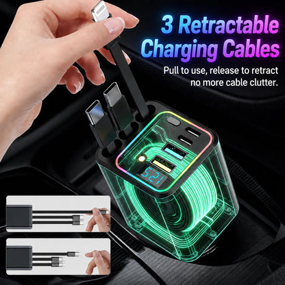 120W Retractable Vehicle Charger with Seven Functions