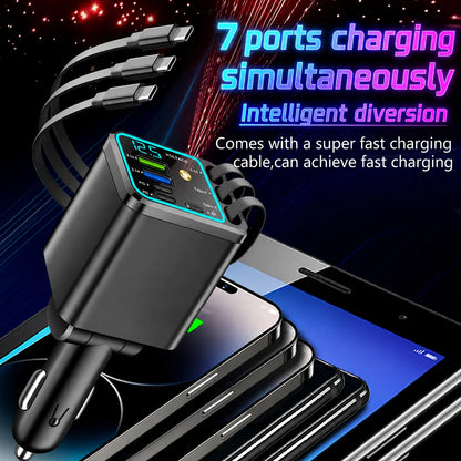 120W Retractable Vehicle Charger with Seven Functions