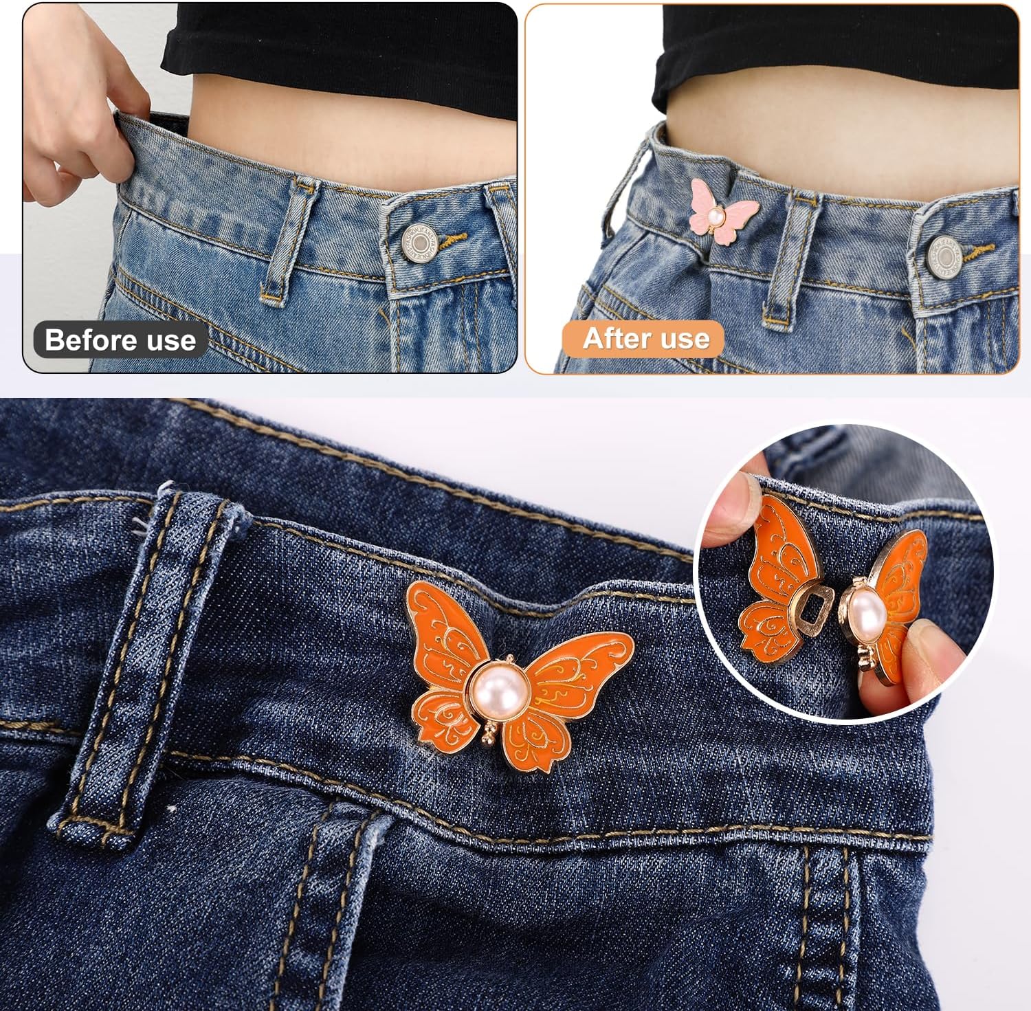 8-Piece Butterfly Waist Tightener Set for Pants, Skirts, and Dresses