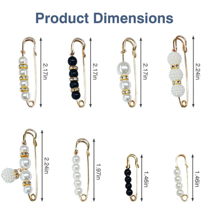 Faux Pearl Brooch Safety Pins for Dresses and Scarves, 8-Piece Set