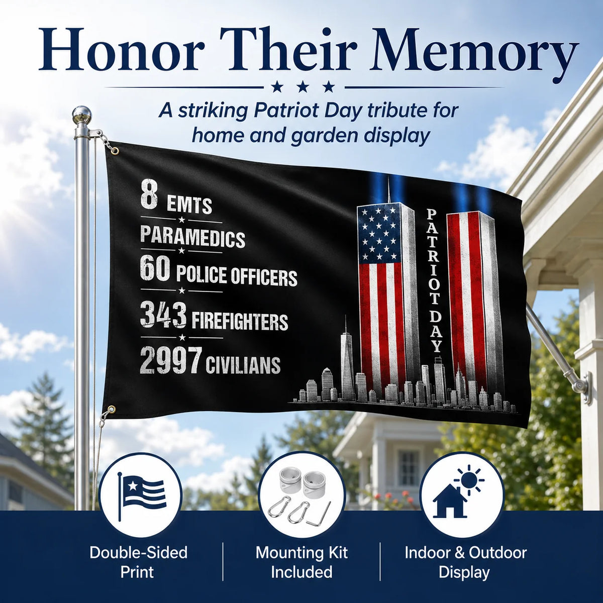 Patriot Day Memorial Flag with Historical 9/11 Numbers