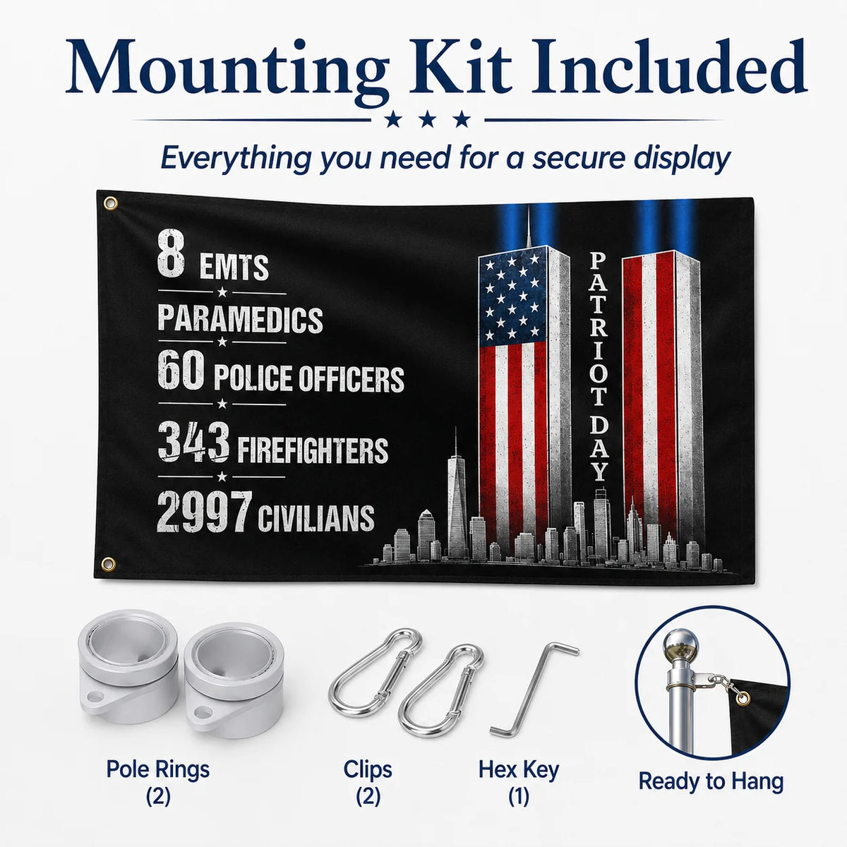 Patriot Day Memorial Flag with Historical 9/11 Numbers