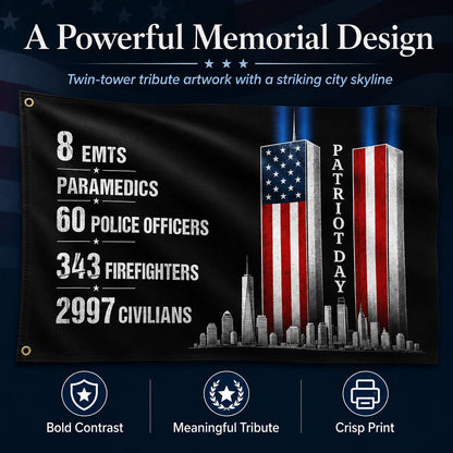 Patriot Day Memorial Flag with Historical 9/11 Numbers