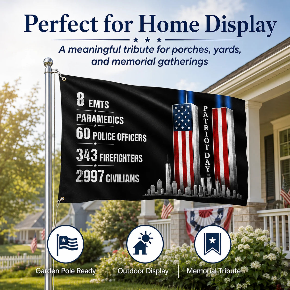 Patriot Day Memorial Flag with Historical 9/11 Numbers