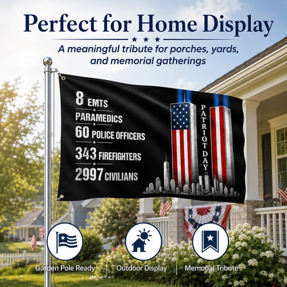 Patriot Day Memorial Flag with Historical 9/11 Numbers
