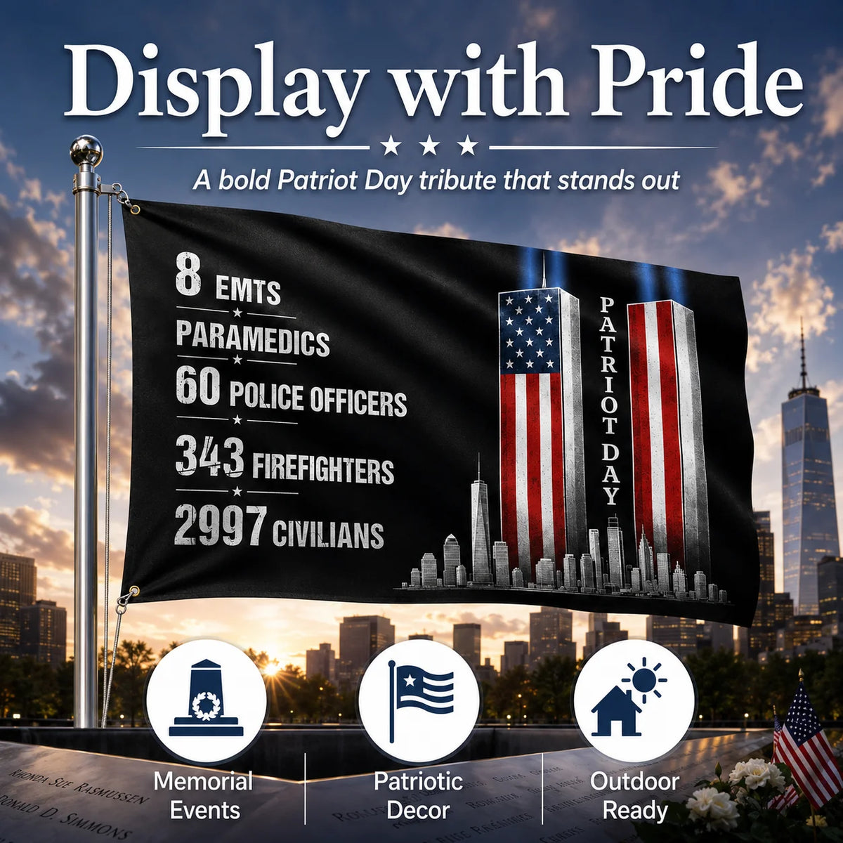 Patriot Day Memorial Flag with Historical 9/11 Numbers