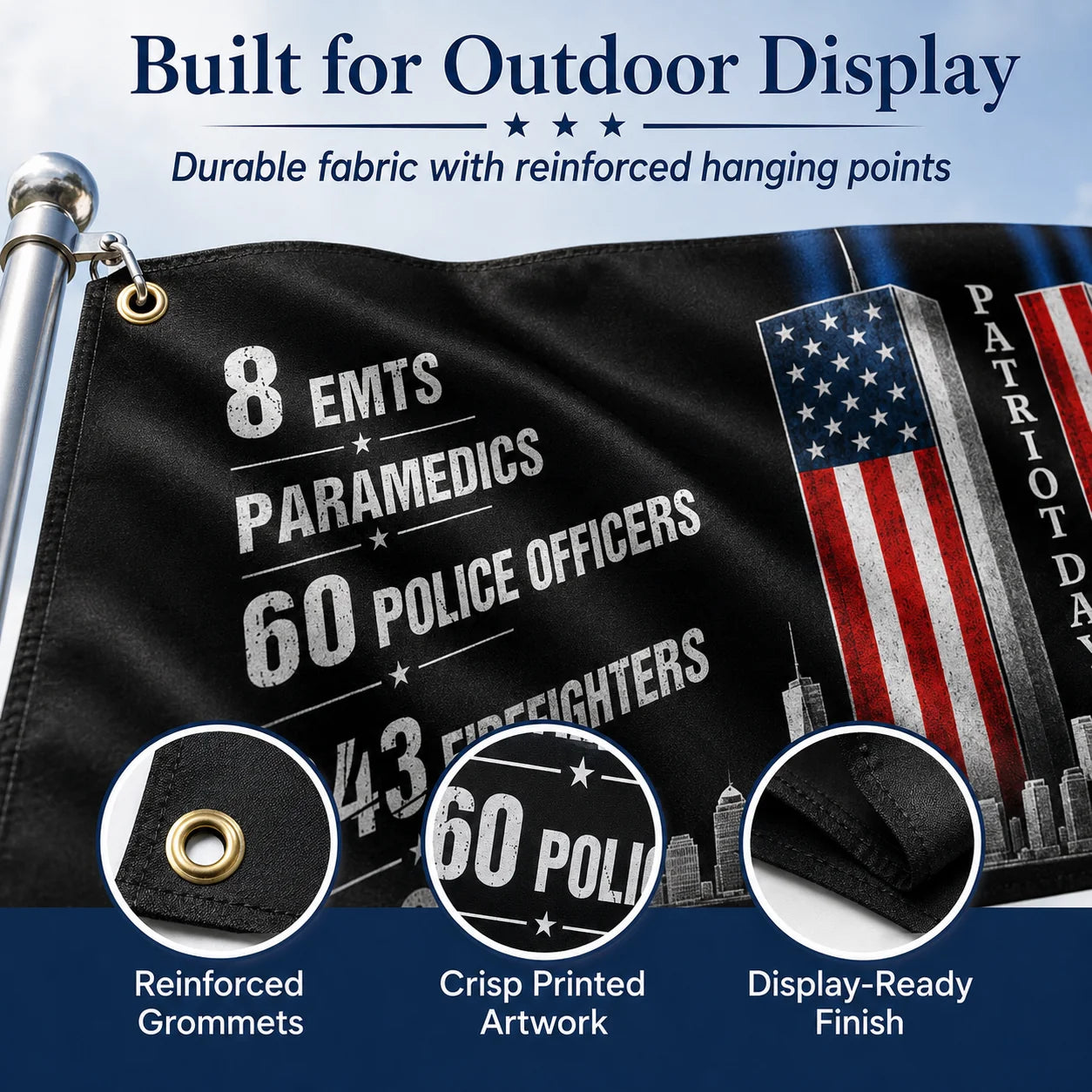 Patriot Day Memorial Flag with Historical 9/11 Numbers
