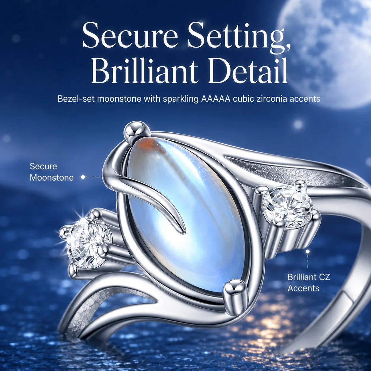 Distinctive 925 Sterling Silver Rainbow Moonstone