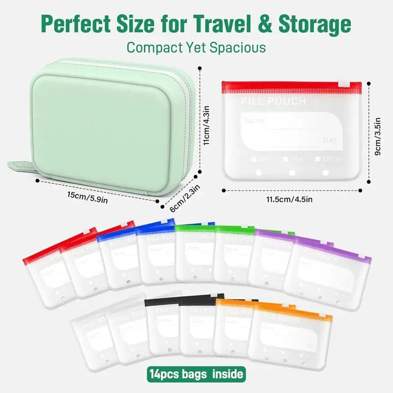 A8 Waterproof Pill Pouch Set - 7 to 14 Day Medication Organizer