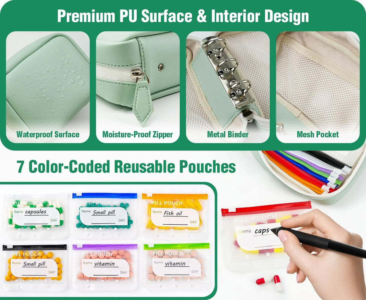 A8 Waterproof Pill Pouch Set - 7 to 14 Day Medication Organizer